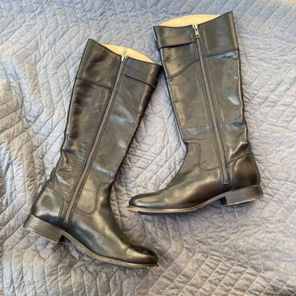 Frye Molly Knee High Extra Wide Calf Riding Boot Black Leather - Picture 5 of 9